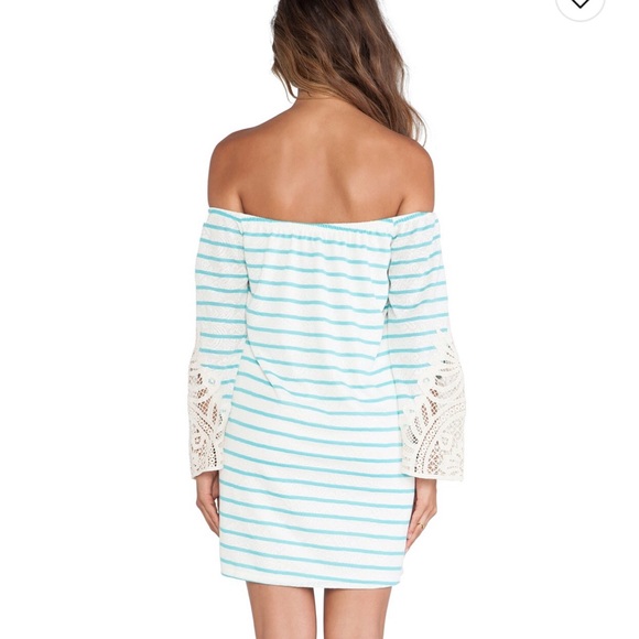 Vava by Joy Han Dress White and Blue Off-Shoulder Crochet Striped Size S - Picture 3 of 9